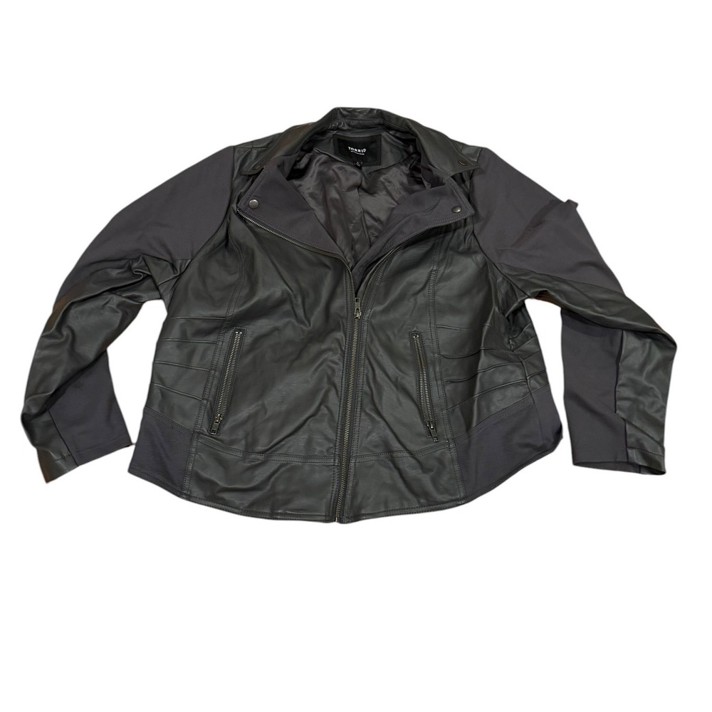 Torrid Faux Leather Mixed Media Moto Jacket Grey Plus Size 3 3X Asymmetric Zip